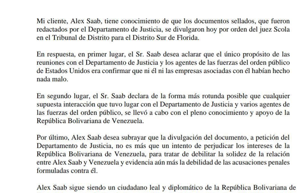 Defensa de Alex Saab: Las reuniones con el Departamento de Justicia contaron con el conocimiento y apoyo de Venezuela