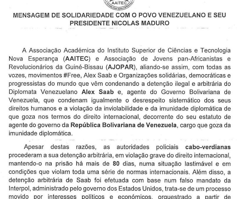 Guinea-Bissau envía Mensaje de solidaridad con el pueblo venezolano y su presidente Nicolás Maduro